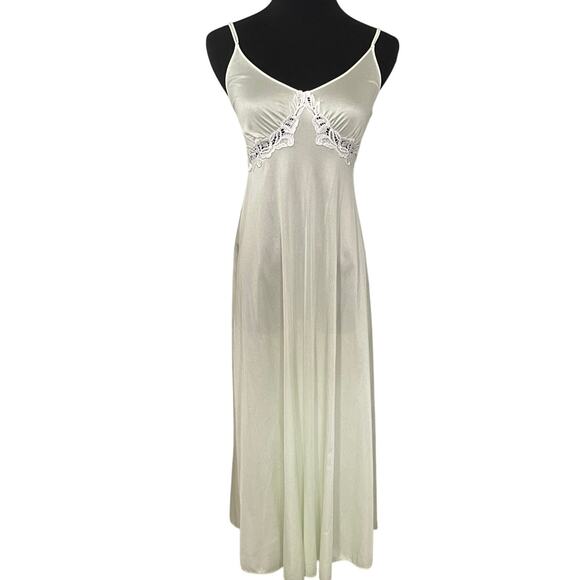 Vintage 80s Nylon Satin Slip Dress Peignoir Set Mint Green Lace Bed Jacket Sz S - Picture 1 of 13